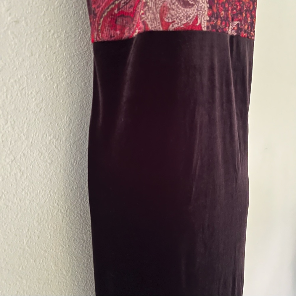 R&M Richards Karen Wong Velvet Dress Sz 16W Vintage Midi Paisley 90s Stretch - Picture 4 of 12